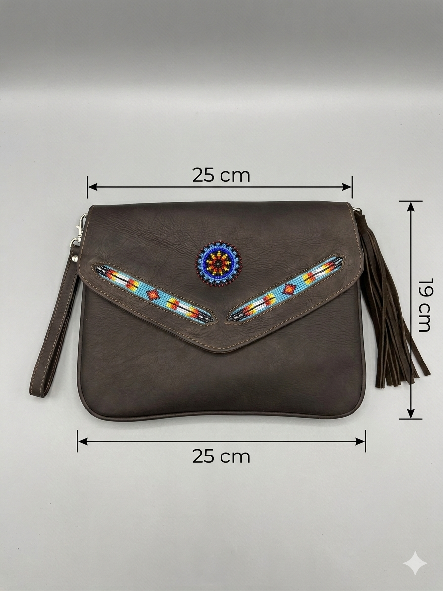 Leather beaded Crossbody bag(Beige)