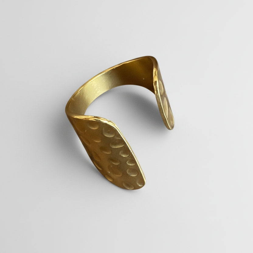 Beaten Cuff Ring - Gold Stainless Steel