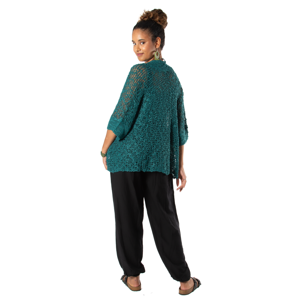 Popcorn Knit Short Sleeve Cardigan - Jade Green