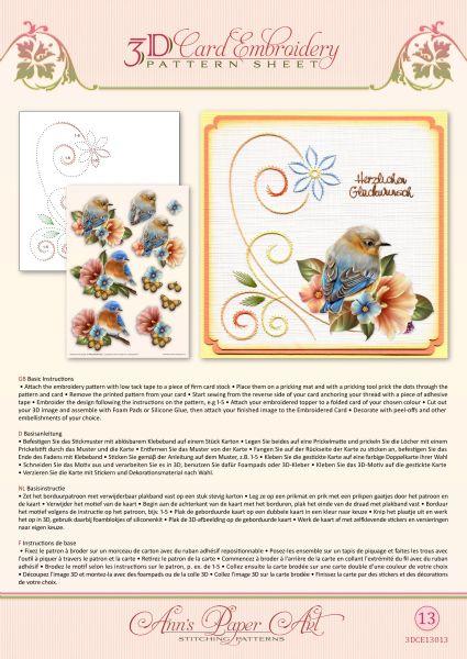 Ann Paper Embroidery Pattern - Blue Birds