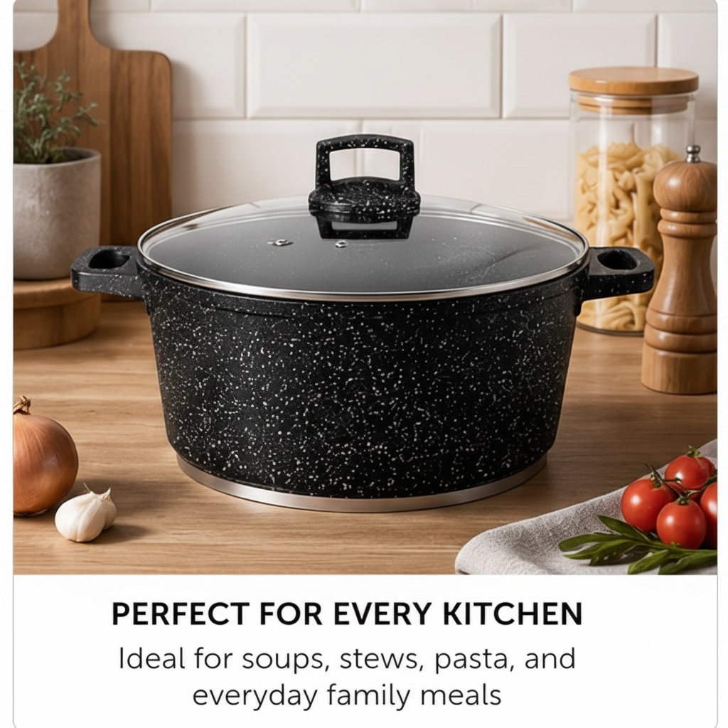 24cm Granite Non-Stick Casserole Pot with Lid – 4.5L, Induction Ready - UAKEEN - 1 Piece