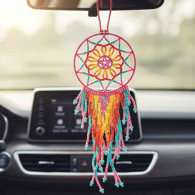 Pink and yellow ,Celestial Beaded Handmade Dreamcatcher