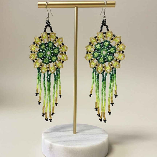 Dark Green Flower beaded Earrings