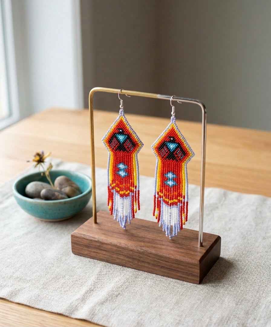 Beaded thunderbird earrings ( Light Blue )