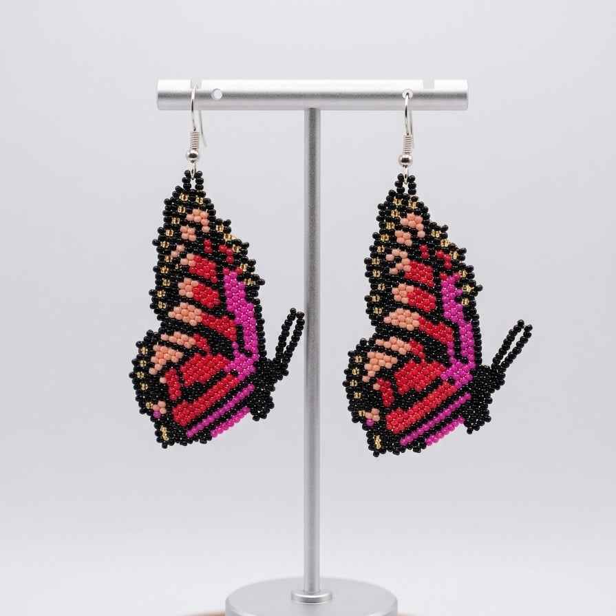 Pink Beaded Butterfly Wing Earrings