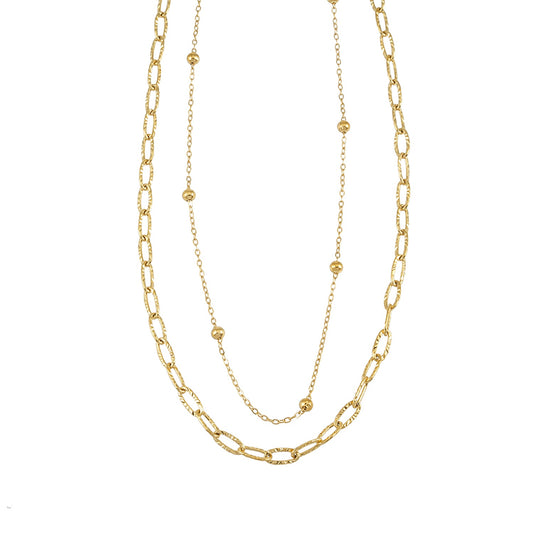 CASTILIA Gold Necklace: Double Stacked Paper Clip Chain & Beaded Chain - Dazzle in Duality.