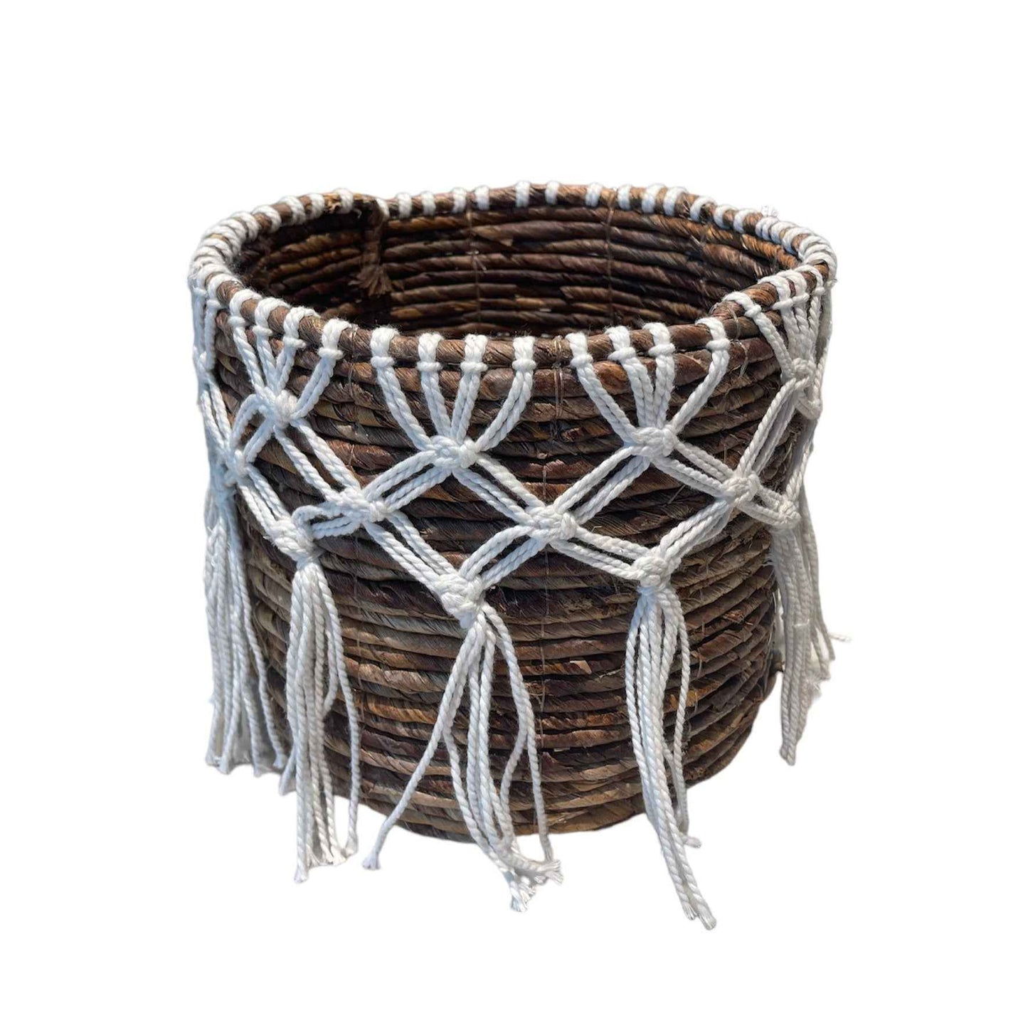 Banana Leaf & Macrame Tassel Planter Basket