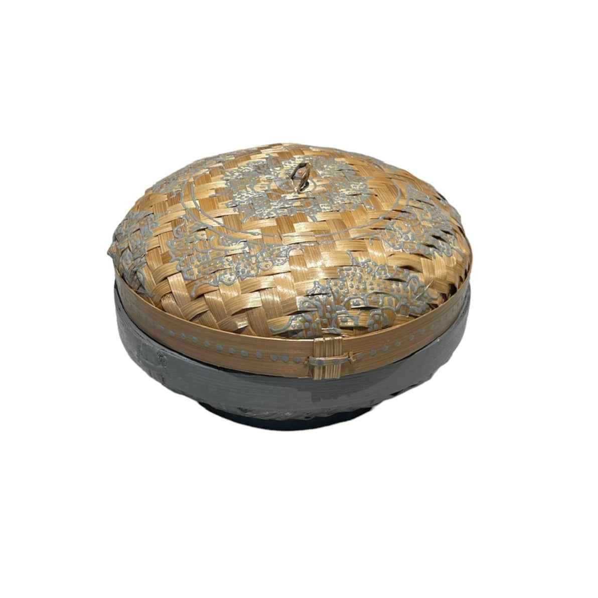 Grey Round Henna Rattan Box