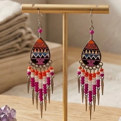 OldTribes™ Small Sized Southwestern Pink and Yellow Teardrop Earrings