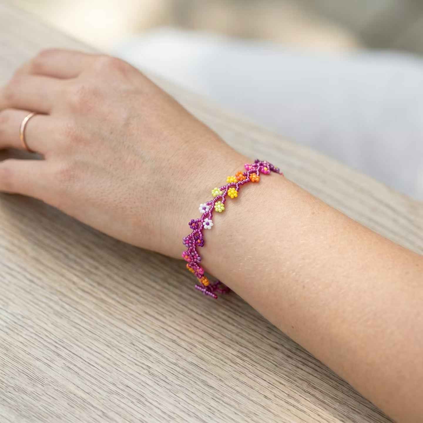 Handcrafted Floral Bracelet Red