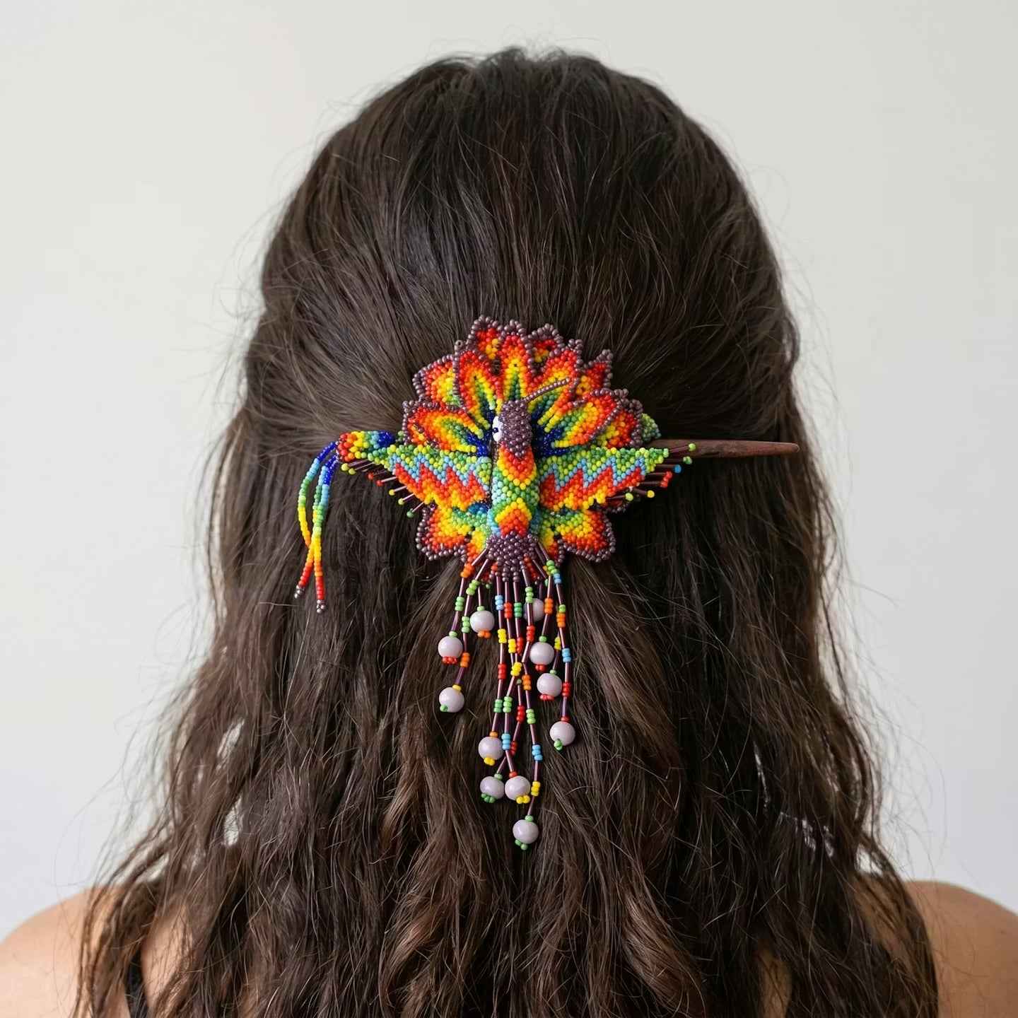 Maple Blossom Hummingbird Beaded Hair Stick Barrette Purple