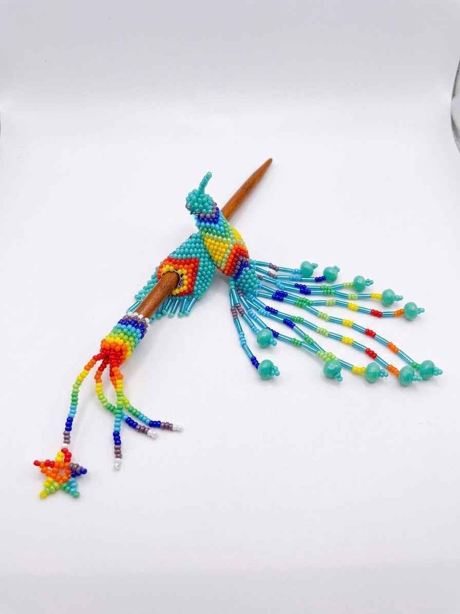 Turquoise Hummingbird Beaded Hair Stick