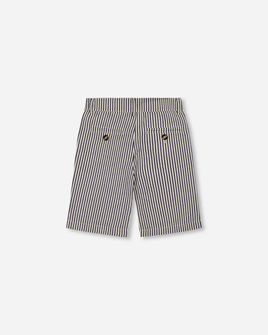 Slant Pocket Bermuda Shorts Navy Blue Striped