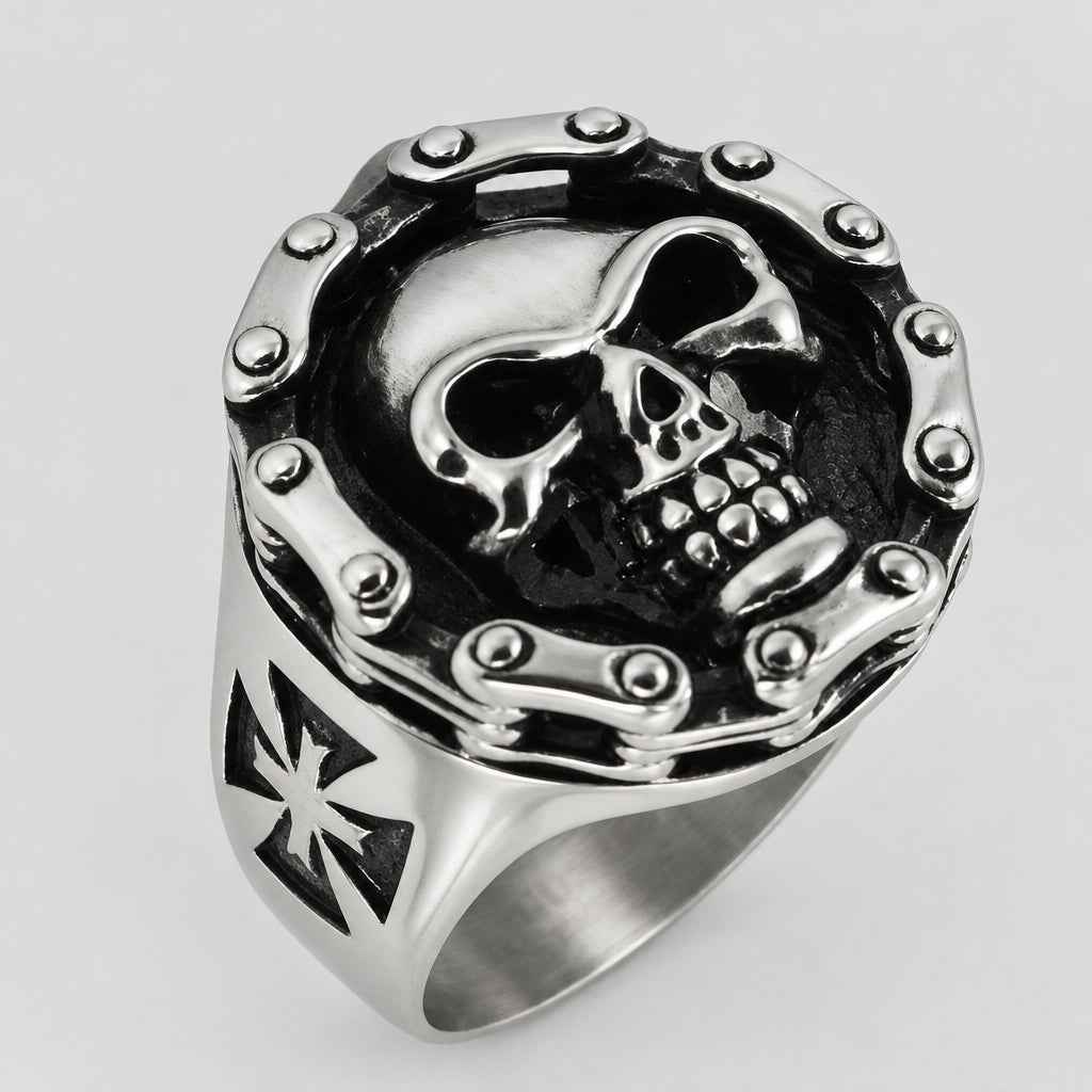 GoSteel Men's Cycle Chain Gothic Skull Ring