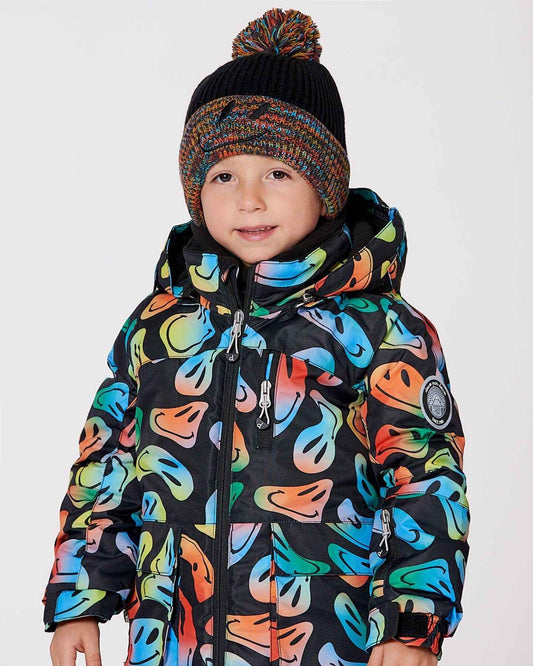 Lined Knit Winter Hat With Pompom Black And Multicolor
