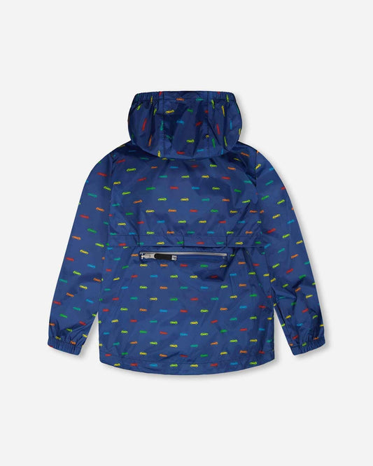 Packable Windbreaker In Polyester Blue Car Print