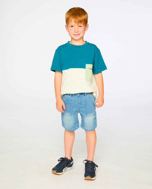 French Terry Light Blue Denim Shorts