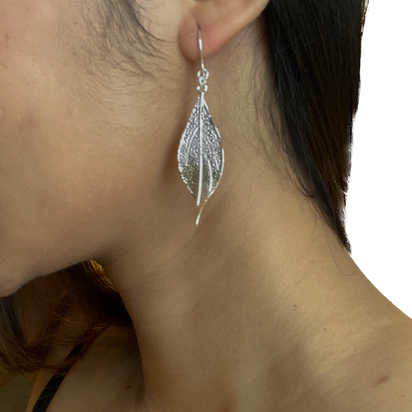 Textured Leaf Earrings - Silver Plate