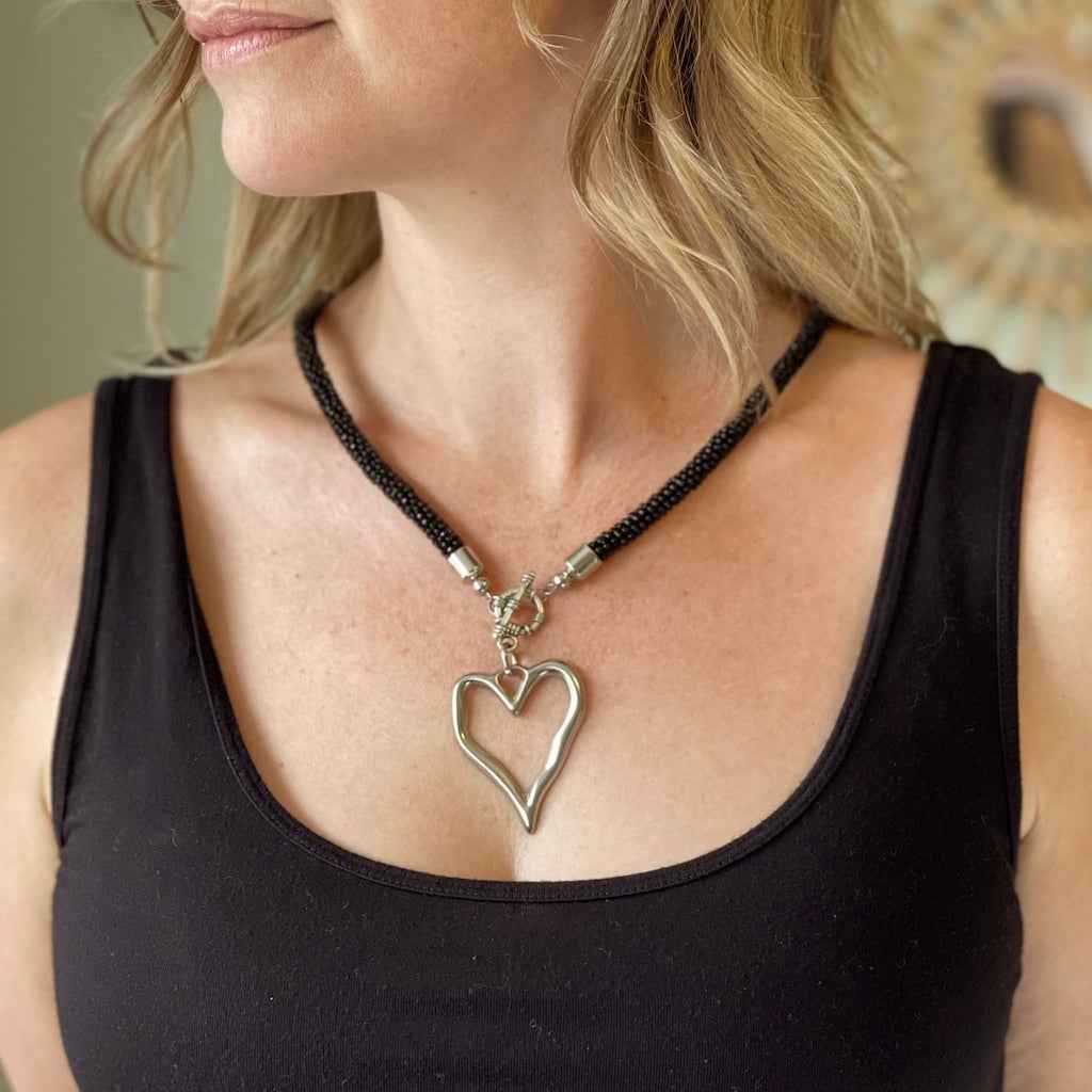 Short Beaded Open Heart Necklace