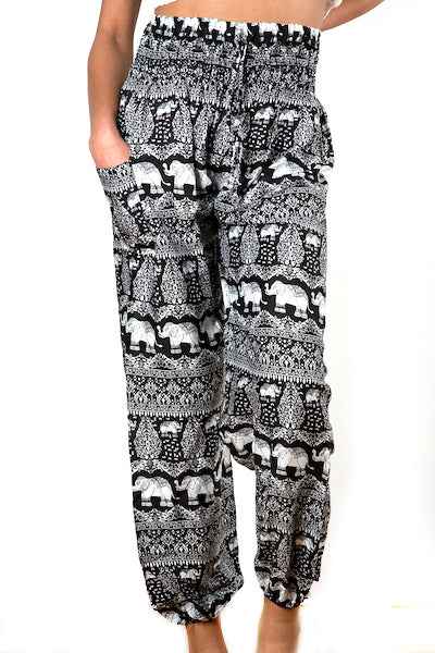 Black & White Elephant Bali Pants