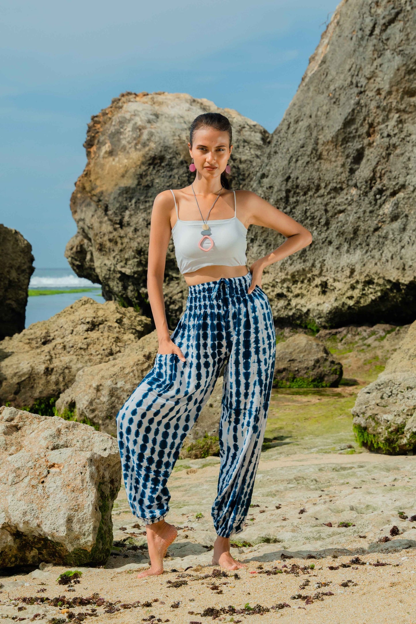 Bone Tie Dye Bali Pants - Navy & White