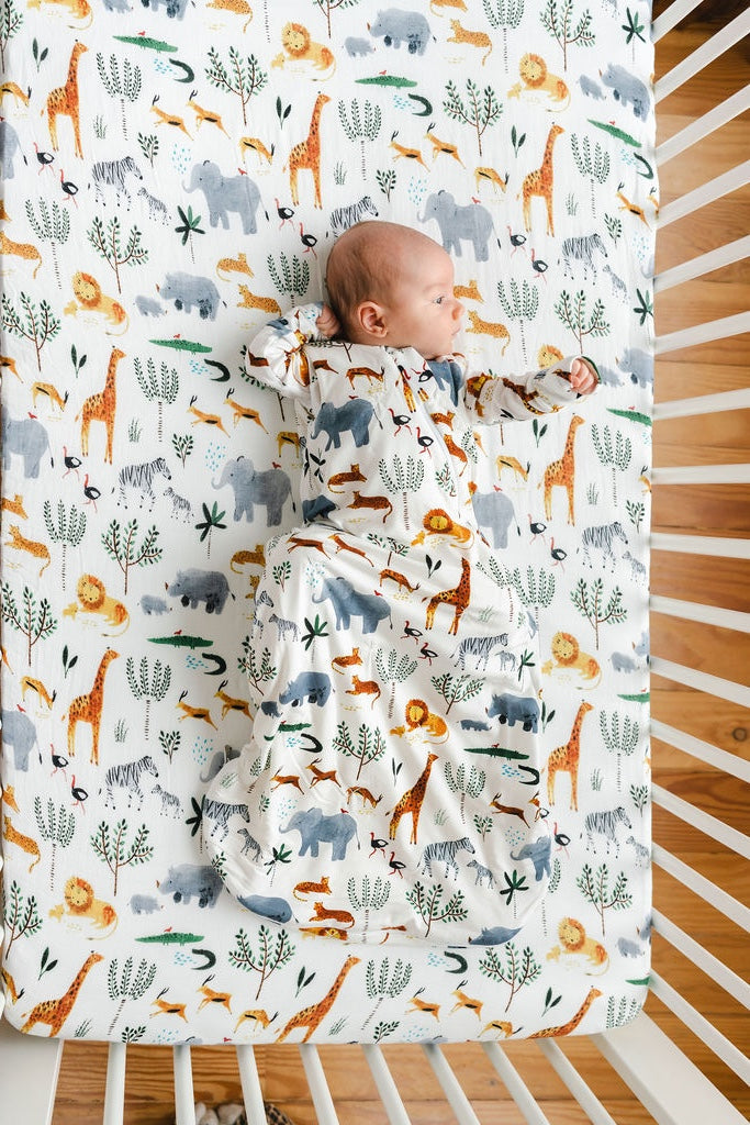 Muslin Fitted Crib Sheet - Safari Jungle