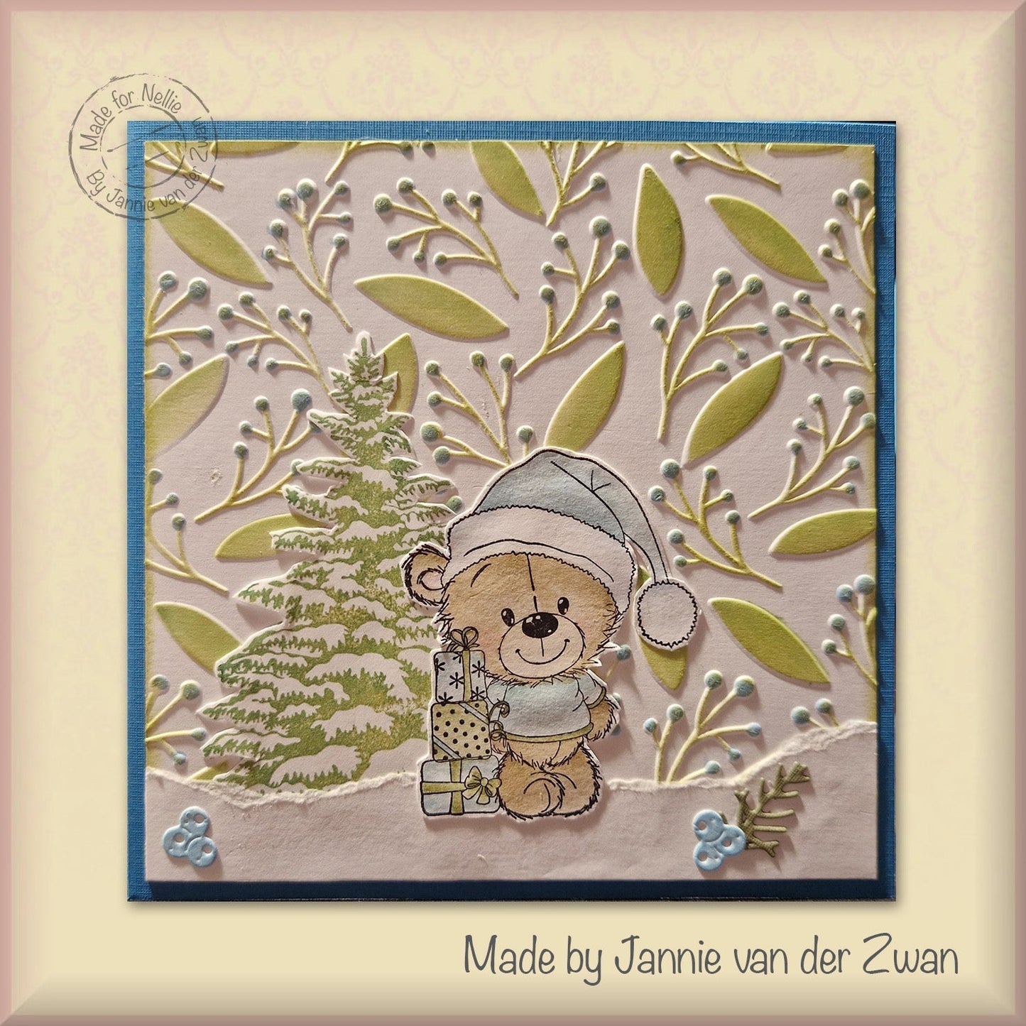 Mixed Media Stencil Square - Leaves & Berries