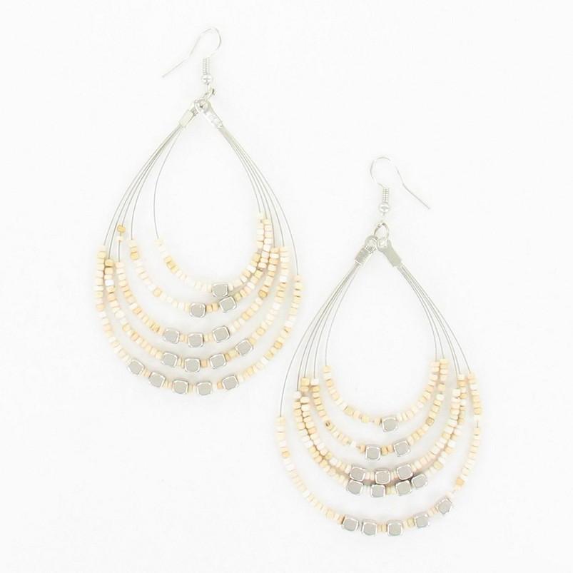 Beaded Hoop Earrings With Metalic Cubes