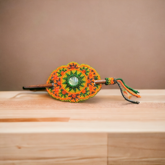 Native American Style Barrette Orange and Green accent