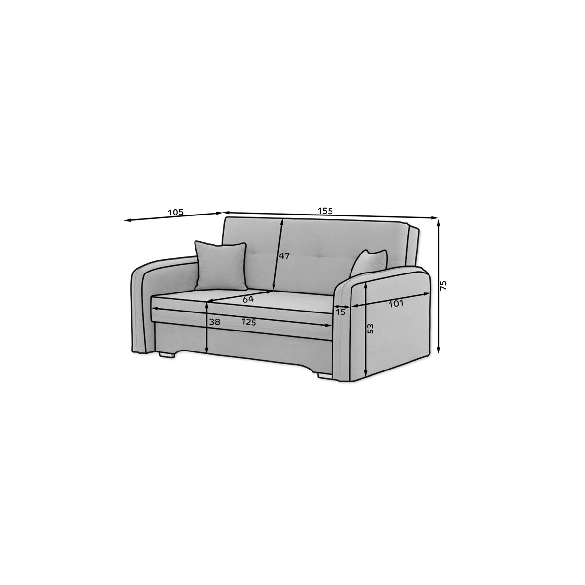 Laine Condo Style 2 Seater Storage Sleeper Sofa - Light Grey