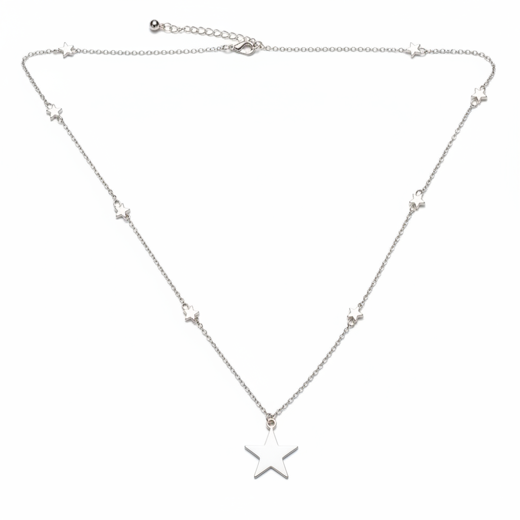 Star On Star Chain Necklace In Silver Plate