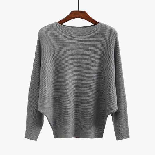Women’s Halter Neck Batwing Knit Pullover Top – Stretchy Relaxed-Fit Casual Sweater