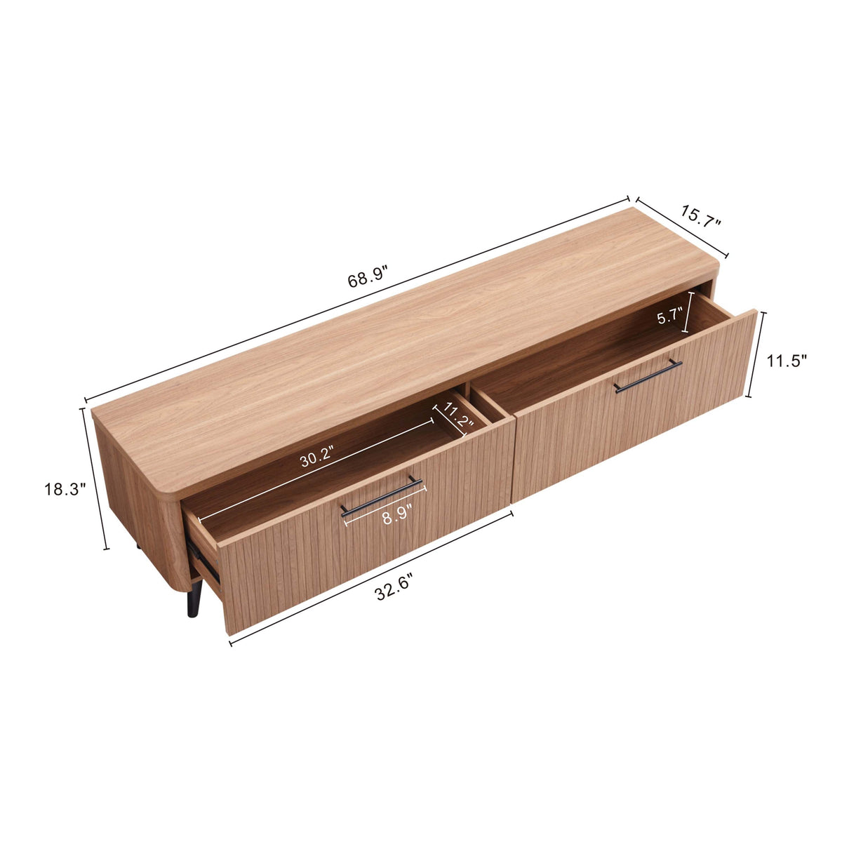 Tempo 69" Fluted TV Stand with 2 Drawers - Multiple Color Options