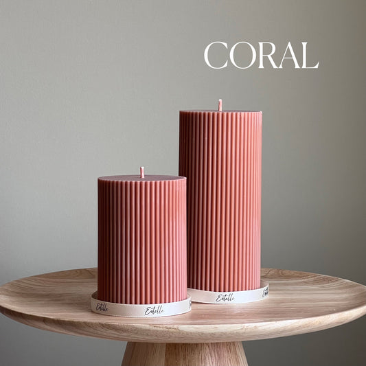 Soy Wax Ribbed Pillar Candle Set | Unscented, Decorative