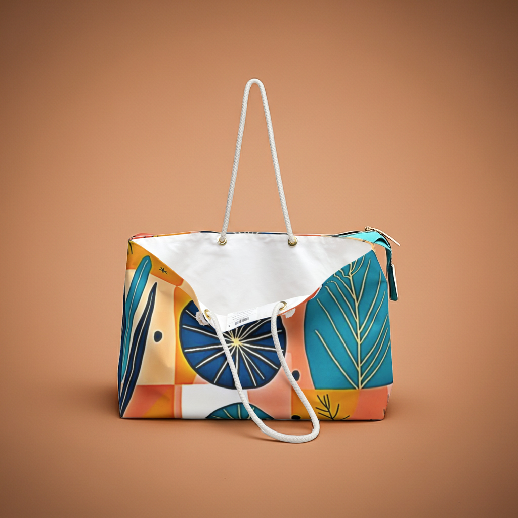 Abstract Tropical Leaves Weekender Bag | Colorful Geometric Beach Tote | Mom on the Go Bag | Mom lifestyle bag |Tote Bag - AURABAGS SHOP