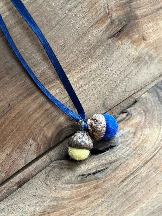 Tiny Double Felted Acorn | Royal Blue & Cream | Aromatherapy Diffuser