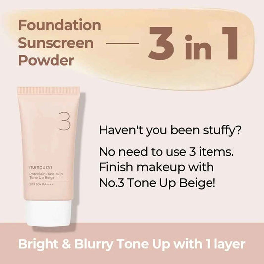 Numbuzin No.3 Porcelain Base-Skip Tone Up Beige 50ml