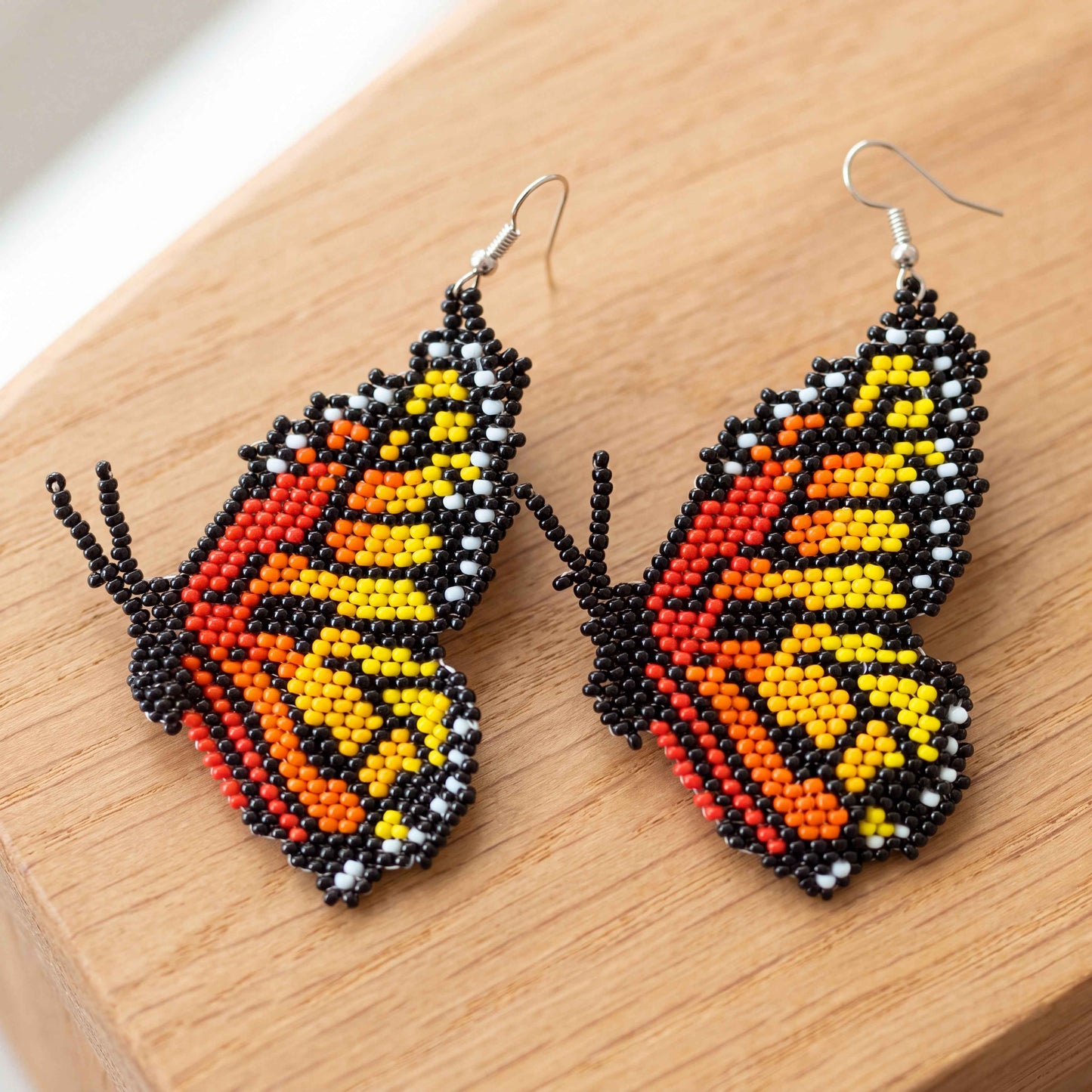 Red & White Butterfly Beaded Earrings
