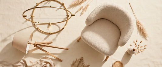 Trending light fixtures and furniture flat-lay