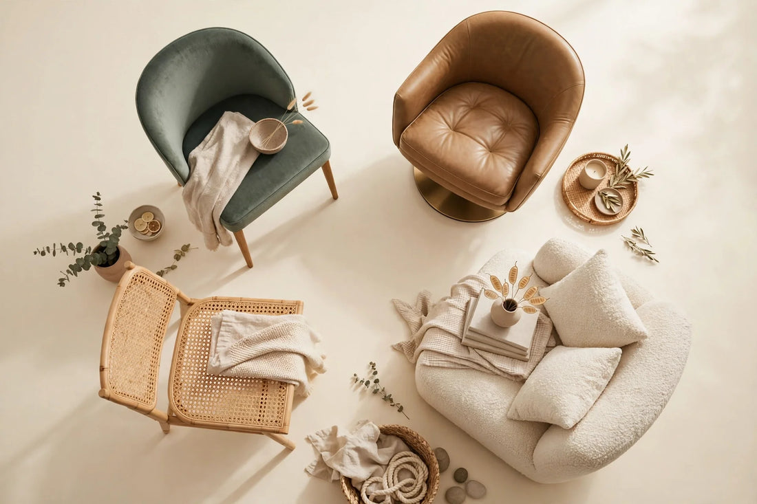 Accent chairs flat-lay — AURABAGS SHOP morning picks