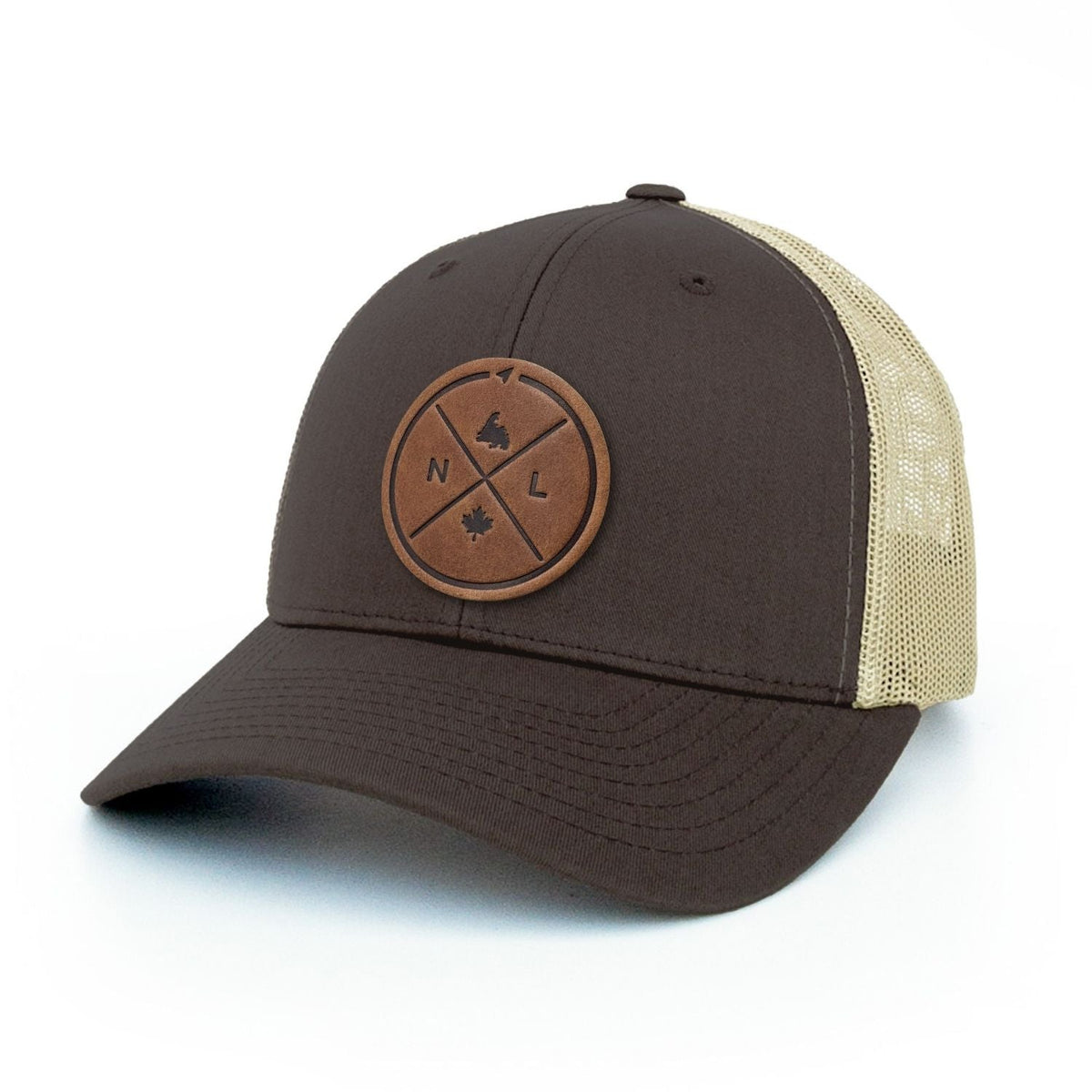 Newfoundland Compass Leather Patch Trucker Hat
