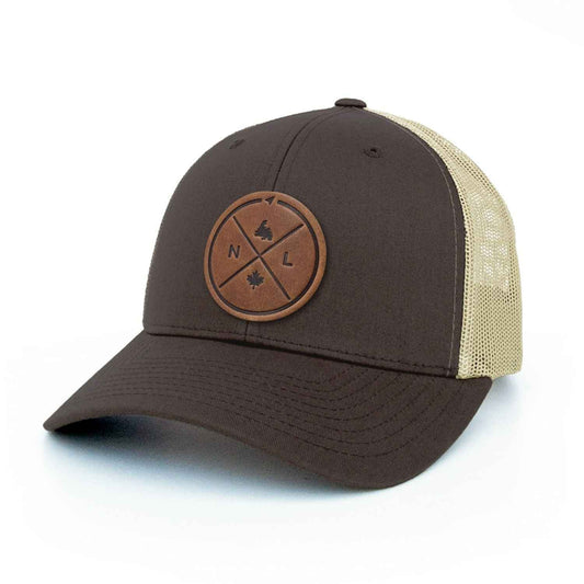 Newfoundland Compass Leather Patch Trucker Hat
