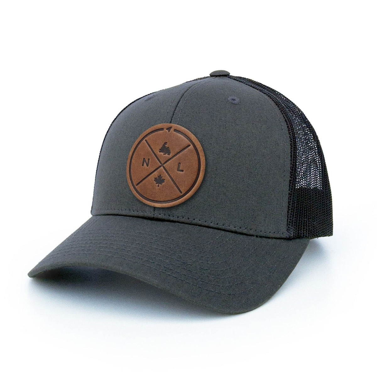 Newfoundland Compass Leather Patch Trucker Hat