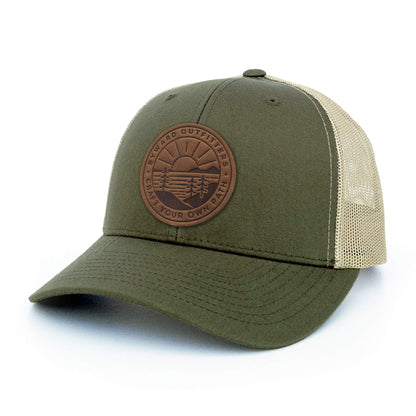 Scenic Sunrise Leather Patch Trucker Hat
