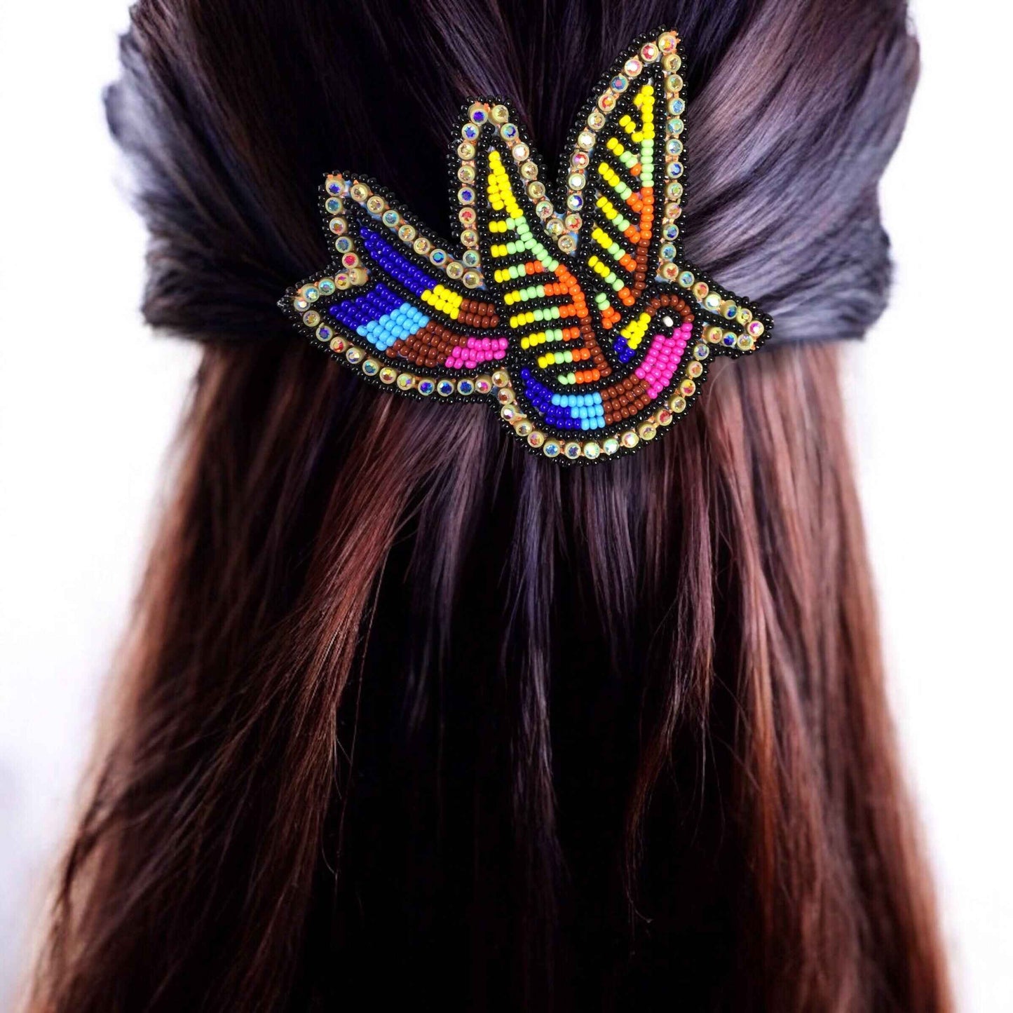 Blue and Pink Beaded Hummingbird Barrette