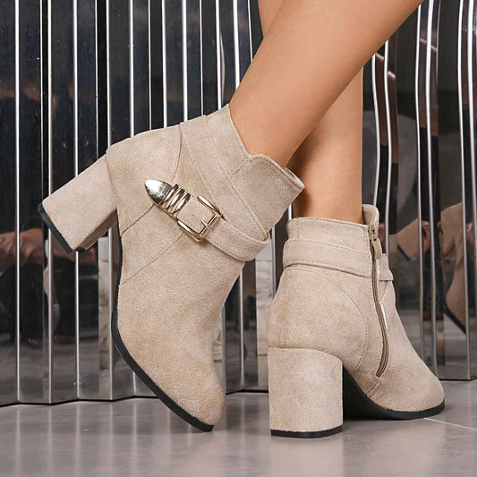 Women’s Chunky Heel Ankle Combat Boots – Solid Color Plus Size Fall & Winter Fashion Boots