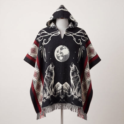 Howling wolf HandMade Wool Poncho