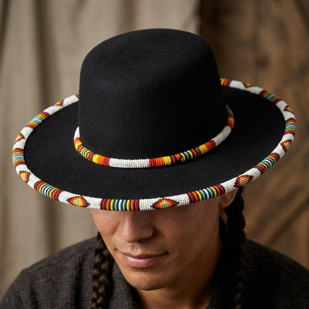 Size-61 Beaded Circular Brim Felt Hats