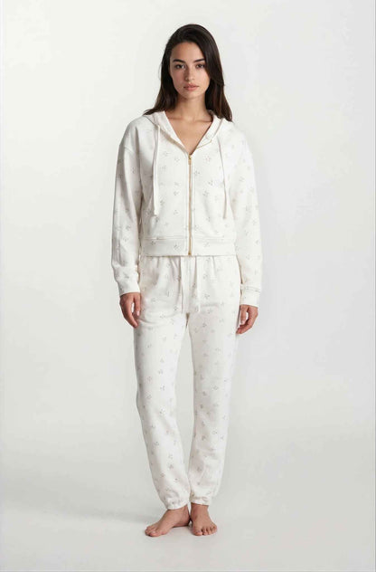 Camille – Cotton Signature Print Zip Hoodie & Jogger Leisure Set 2PC In Floral