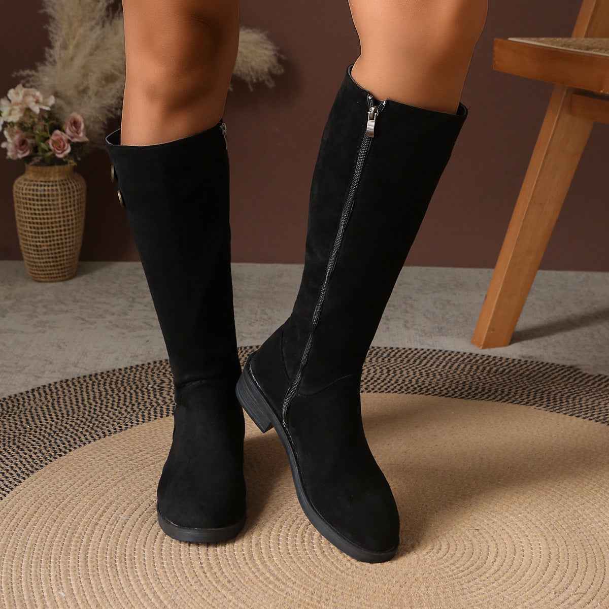 Women's British Style Suede Ankle Boots – Side Zip Slim-Fit Fashion Boots